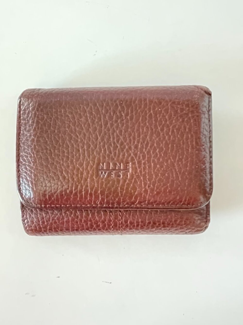 Nine West Women's Genuine Leather Brown Pebble Grain Tri-fold Wallet